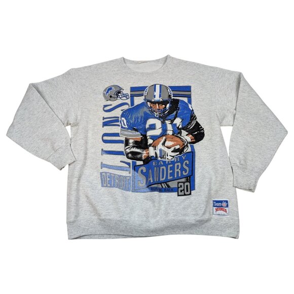 Vintage 90s Barry Sanders‎ Nutmeg Mills Detroit Lions NFL Crewneck Sweatshirt - Picture 2 of 9
